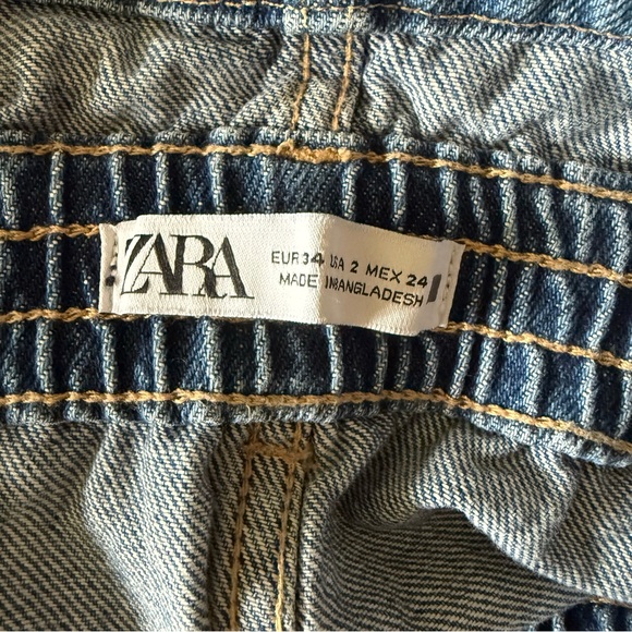 Zara High Waist Paperbag Denim Shorts with Belt Size 2 - Picture 9 of 11